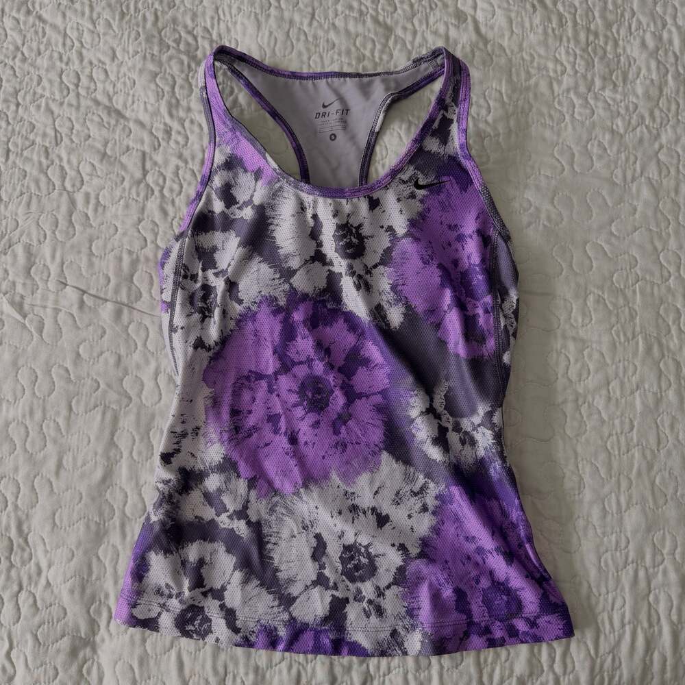 Nike Dri-FIT Purple Gray Floral Print Racerback Tank Top Size S